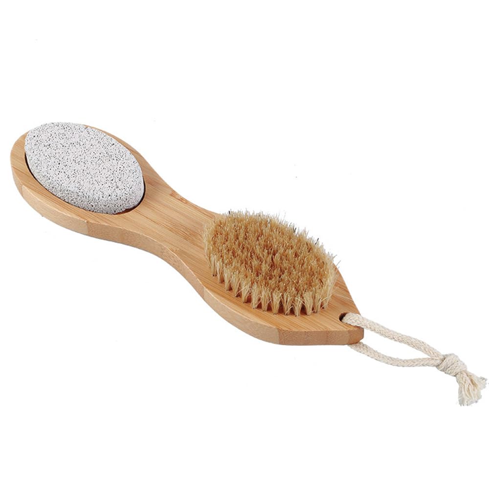 Spazzola per Piedi in Legno con Pietra pomice 4 in 1, rimozione Calli per Pelle Dura con Spazzola in setola per la Cura dei Piedi, Pietra pomice, raspa mentale per i Piedi