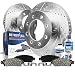 Detroit Axle - Pair (2) Front Drilled and Slotted Disc Brake Kit Rotors w/Ceramic Pads w/Hardware & Brake Kit Cleaner & Fluid for Chevy GMC Silverado Sierra 2500 3500 HD Sanava Express 3500 4500