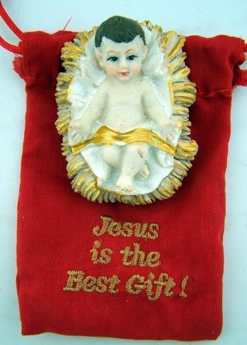 Jesus Weihnachtskrippe, Krippe, Kunstharz, Weihnachtsstatue mit Kordelzug, Andenken, Geschenkbeutel, 5,1 cm