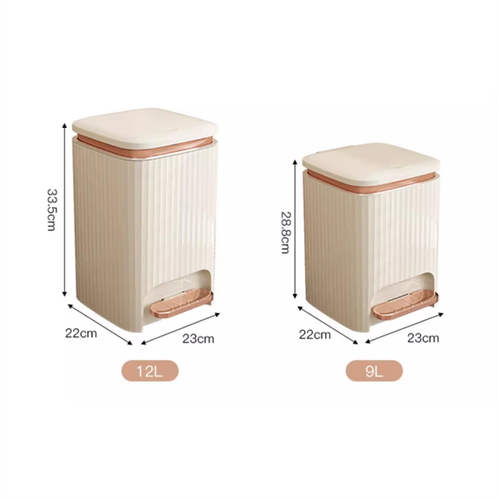 Basurero Cuadrado de 9/12 L con Pedal y Doble Apertura. Plástico antiolores para salón, Dormitorio y jardín. Ideal para el hogar y la Oficina.