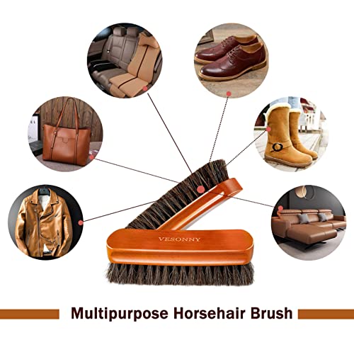 2 Pieces Horsehair Shoe Brush, Shoe Polish Brush Shoe Cleaning Brush, Natural Bristles For Cleaning & Polishing Leather, Suede, Sneakers Shoes (Brown) #TOP2