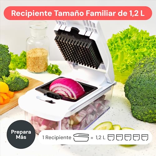 Miniatura 6 de Fullstar Multifuncional Cortador De Verdura Y Espiralizador - Picador De Verduras Manual Para Cebolla Pepino Patatas Fritas Frutas - Gadgets Y Accesorios De Cocina Pro 4-En-1, Blanco
