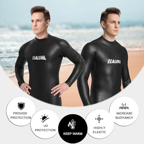 REALON Men Women CR Triathlon Wetsuit 3mm Smoothskin Neoprene Full Wet Suits Back Zipper Cold Water Keep Warm for Surfing Snorkeling Diving Scuba