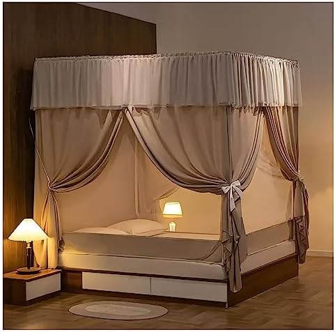 Bed Netting Canopy Frame Stainless Steel Canopy Bed Frame Curtains Mosquito Net Bed Canopy Tent with Zipper,Yellow,180 * 200cm