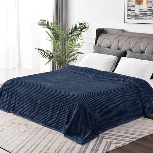 Image of BEDELITE Fleece Blanket Full Size for Couch - 3D Ribbed Jacquard Soft and Warm Decorative Fuzzy Blanket - Cozy, Fluffy, Plush Lightweight Navy Throw Blankets for Bed, Sofa, 84x90 inches