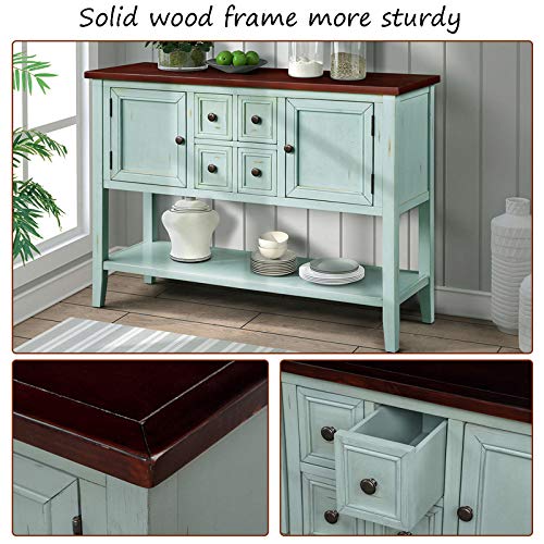 P Purlove Console Table Buffet Table With Storage Drawers Cabinets And Bottom Shelf (Antique Blue) #TOP3