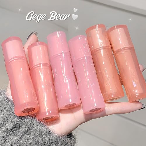 Image of Gege Bear Light Mirror Lip Glaze | Moisturizing & Long Lasting | Hydrating & Non-Sticky Shades | Liquid Lipstick with Brush Applicator | Waterproof Aesthetic Makeup | Pink Brown Nude Candy Red | Glossy Lipstick Combo Pack Set with Glow Shine Makeup for Women Girls (01# Peach Powder, 2.5g)