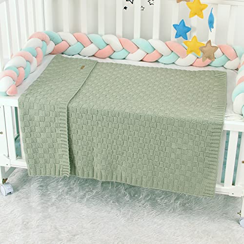 Lawkul Cable Knit Baby Blanket Green Receiving Baby Blankets Crochet Safe Cellular Blanket Baby For Newborn Boy And Girl Size 40X30 Inches #TOP5