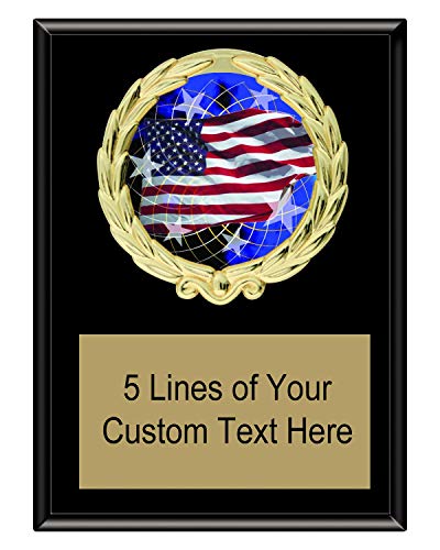 Express Medals 5x7 Black Color American Flag Plaque with Engraved Plate