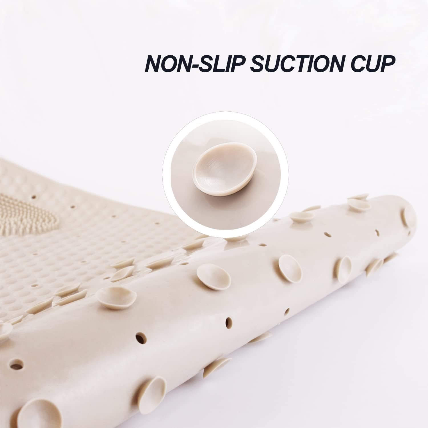 32x16in Foot Scrubber Shower Grip Mat with Pumice Stone, Bath Tub Shower Mat Non Slip with Suction Cups Drain Holes, Anti Slip Bathtub Mat for Feet Massage, Exfoliating