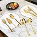 AOZUO Gold Stainless Steel Serving Utensils, Large Serving Spoons Slotted Spoons Forks Soup Ladle Pie Server and Tongs Polished Gold Servings Utensils Setfor Buffet Catering Banquet Party