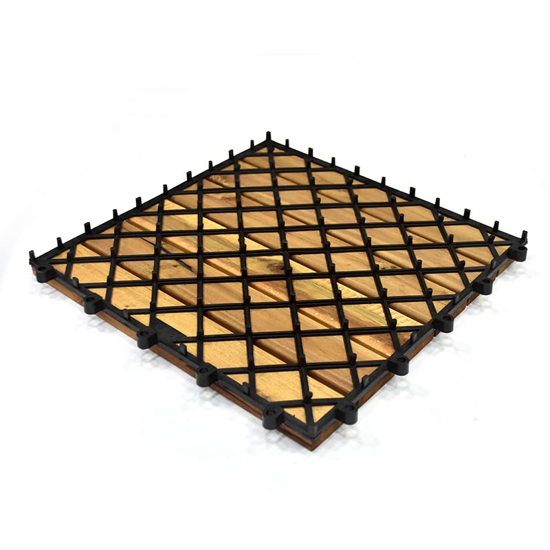 Image of Acacia Wooden Deck Tiles Wood Floor Decking Water Resistant Tile for Balcony, Terrace, Garden | Quick Flooring Solution for Indoor /Outdoor (Dark Brown - Pack of 6)