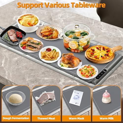 Newise Warming Mat for Food, 6 Temp & Timer, Extra Large 36”x 16", Gray - Image 5