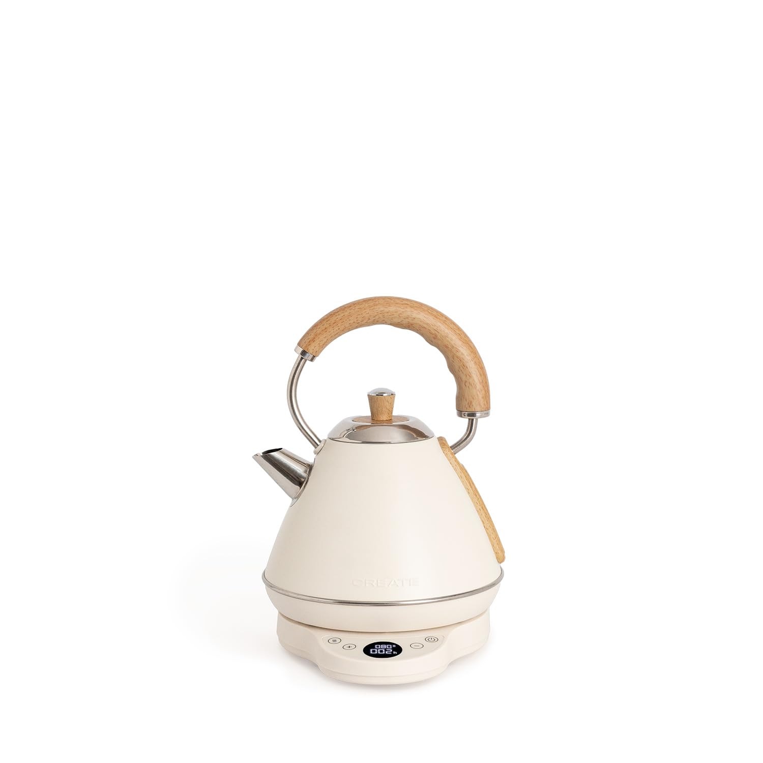 CREATE/KETTLE RETRO PRO/Bouilloire électrique 1 L avec contrôle de température blanc cassé/Système d’arrêt automatique, ébullition rapide, base antidérapante, panneau transparent, 1200W