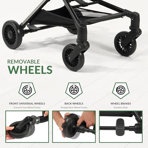 Lightweight Travel Stroller for Airplane, 10.5 lbs Compact Foldable Baby Stroller with Sun Visor & Storage Basket, Convenience Airplane Strollers with Lockable Rear Wheels and Breathable Fabric, Black - Image 4