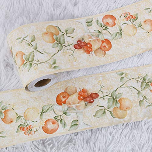 Frontera de papel de pared 3D autoadherente de PVC verde con patrón de frutas 10cm x 5m 5