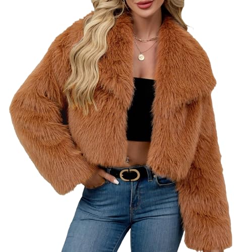 Manteau épais en peluche pour femme à manches longues et grand revers élégant
