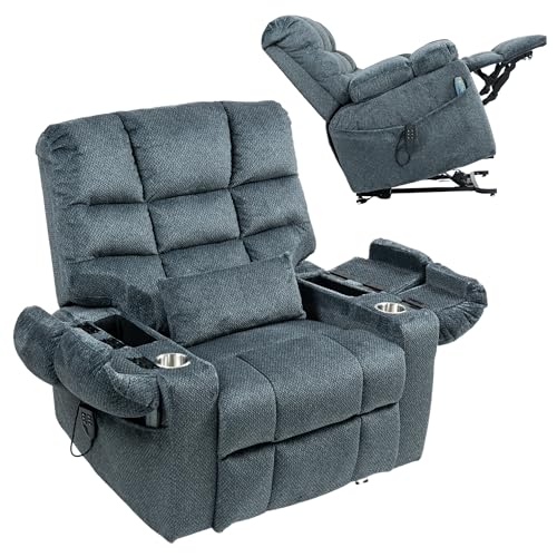 3-Motor Zero Gravity Recliner with Adjustable Seat Height Big Man Recliners 400 lbs with Heat Massage Arm Storage Cup Holders, Power Lift Chair for Elderly Adults