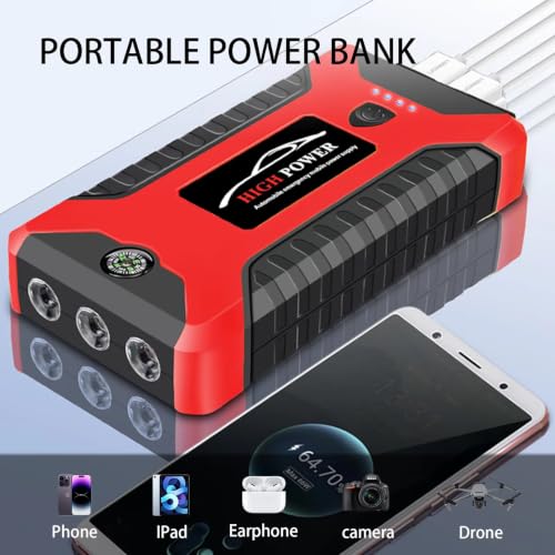 Image of Multi Function Car Jump Starter with air Pump Jumper Cables and Compass