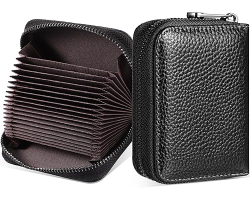 Abbylike 2 Pack 20 Card Slot Credit Card Holder Men Women Gift Business Card Case RFID Blocking Zipper Card Wallet Compact(Black)