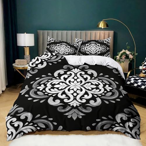 BanbE Bettwäsche-Sets Schwarzes Blumenmuster 180x200 cm Bettwäsche Weiche...