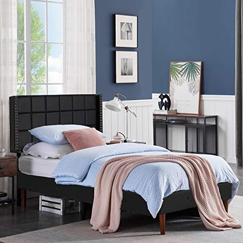 Vecelo Upholstered Height Adjustable Headboard With Decorative Nailhead Trim In Pu Leather Surface, 49.3'', Twin/Twin Xl, Black #TOP1