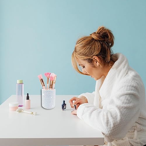 Miniatura 5 de BIKCZEWIN Bonito soporte para bolígrafos con purpurina para escritorio, soportes para brochas de maquillaje, accesorios de escritorio y espacio de