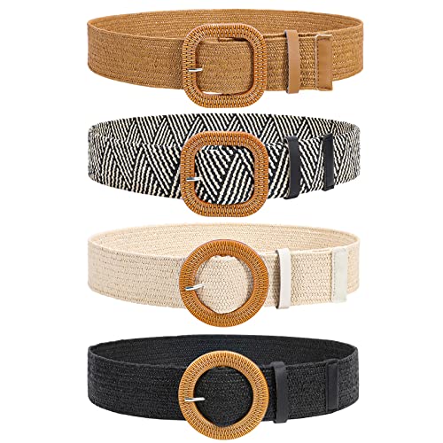Vonmelli 4 Pack Straw Woven Elastic Stretch Waist Belt Fashion Boho Dress Braided Belts For Women M #TOP10