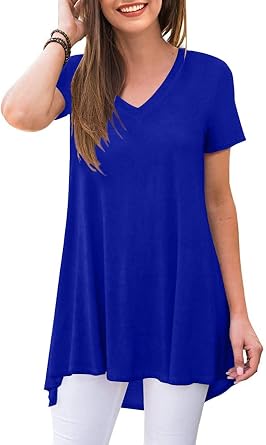 POPYOUNG Womens Long Tunic Tops to Wear with Leggings Summer Short Sleeve Loose Fit Dressy Shirts M-5XL