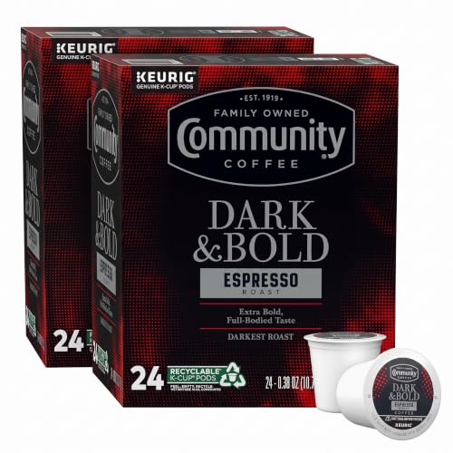 Community Coffee Dark &amp; Bold Espresso Roast Coffee Pods,Compatible with Keurig 2.0 K-Cup Brewers,24 Count (Pack of 2)