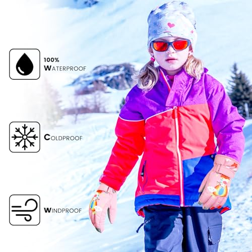 QKURT Guante de Nieve para niños Guante de esquí niños Guante Térmico de Invierno a Prueba de Viento Guante Deportivo Antideslizante, Guante para Exteriores Adecuado para niñas y niños de 2 a 13 años - imagen 4