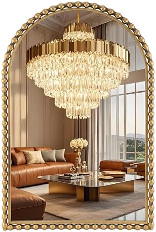24x36 Inch Arched Wall Mirror with Bold Antique Gold Beaded Frame...