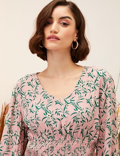 Image of Amazon Brand - Eden & Ivy Women Floral Crinkled Rayon V-Neck Long Sleeve Regular Fit Crop Top (Available in Plus Sizes)