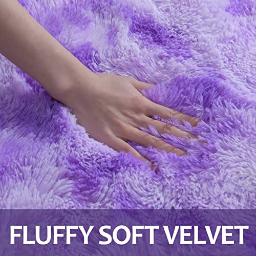 Hutha 6X9 Large Area Rugs For Living Room, Super Soft Fluffy Modern Bedroom Rug, Tie-Dyed Purple Indoor Shag Fuzzy Carpets For Girls Kids Nursery Room Home Decor #TOP3