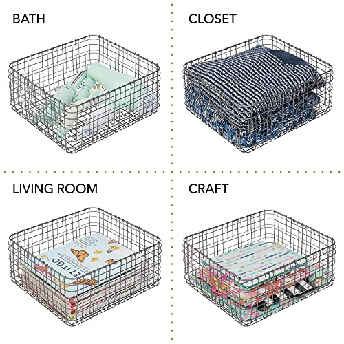 Mdesign Farmhouse Metal Bathroom Storage Organizer Bin Basket For Vanity, Towels, Cabinets, Shelves - Holds Sponges, Make-Up, Shampoo, Conditioner, Cosmetics, Hand Towels, 12" X 12", 3 Pack, Graphite #TOP3