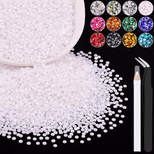 5000PCS 3mm Resin Rhinestones in Bulk (White) Bedazzling Flatback Crystals for Crafts DIY Nail Decoration Gems Charms for Tumbler Shoes Clothing Fabric with Pickup Pen and Tweezers