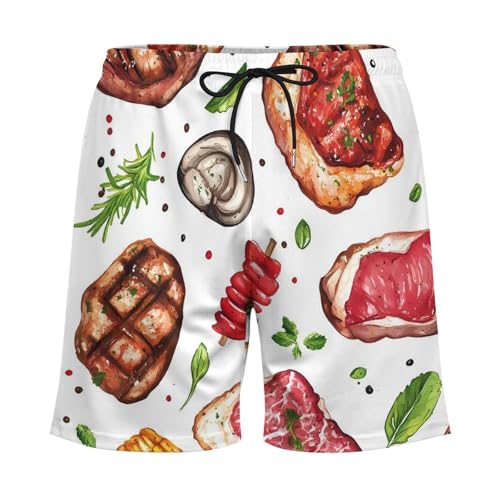 Meat Food and Barbecue Men's Swim Trunks with Compression Liner Beach Shorts with Pockets Quick Dry4
