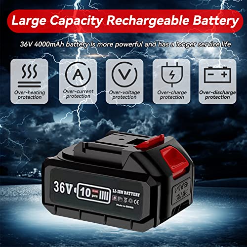 SUAIIOLK Mini Kettensäge mit Akku 6 Zoll Akku Kettensäge,36V 4000mAh Einhand Brushless Motorsäge mit Zwei Akku und Ladegerät für Holzschneiden Innenhof Garten trimmen – Bild 5