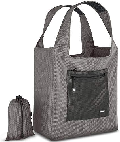 Premium Reusable Grocery Bag – Bag Factor Heavy Duty Foldable Shopping Bag Tote (Grey/Black, Large)