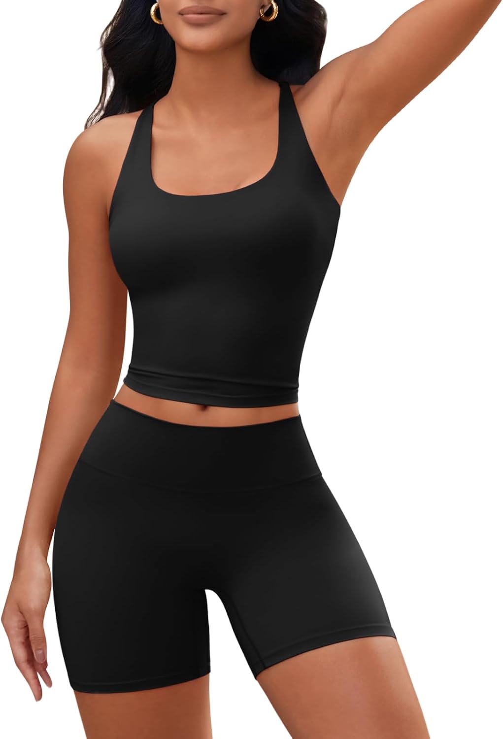 Aoysky Womens 2 Piece Workout Sets Cross Back Padded Halter Tank Tops High Waisted Biker Yoga Shorts Gym Outfits