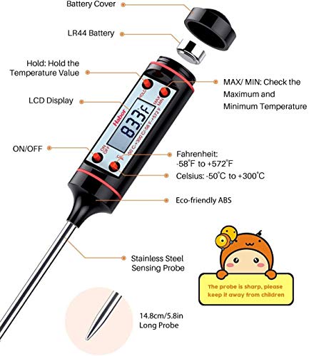 Homasy Digital Barbecue Thermometer 2 Pieces, Meat Kitchen Household Cooking Thermometer Instantly Readable with Long Probe, LCD Screen Ideal for BBQ, Baby Food Preparation - Thumbnail 7