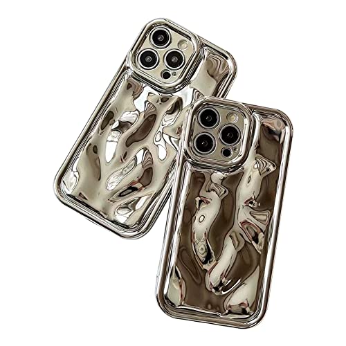 Designer 13 Pro Max Cute Phone Cases - 3D Phone Cases Pleats Wave Mirror Phone Case Glitter Iphone Cases,13 Pro Max 6.7" Soft Tpu Shockproof Phone Cover For Women Men,Slivery #TOP6