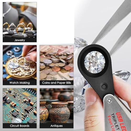Loupe 30x rechargeable USB à éclairage LED et UV pour l'authentification