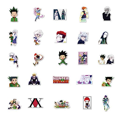 50pcs Japanese Hunter×Hunter Anime Stickers Waterproof Laptop Stickers Car Bicycle Suitcase Computer Water Bottle Mobile Phone Stickers Water Resistant Decals (HXH 1)