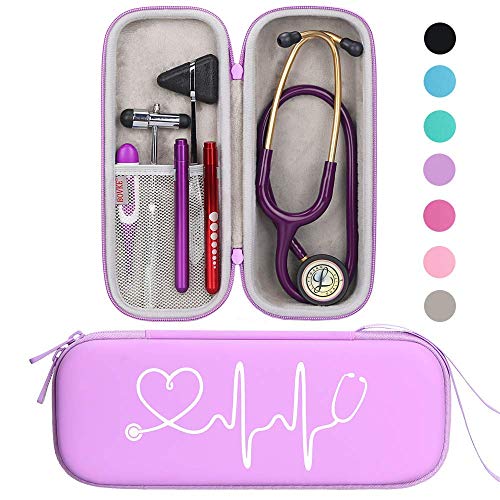 BOVKE Travel Carrying Case for 3M Littmann Classic III, Lightweight II S.E, MDF Acoustica Deluxe Stethoscopes - Extra Room for Medical Bandage Scissors EMT Trauma Shears and LED Penlight, Purple