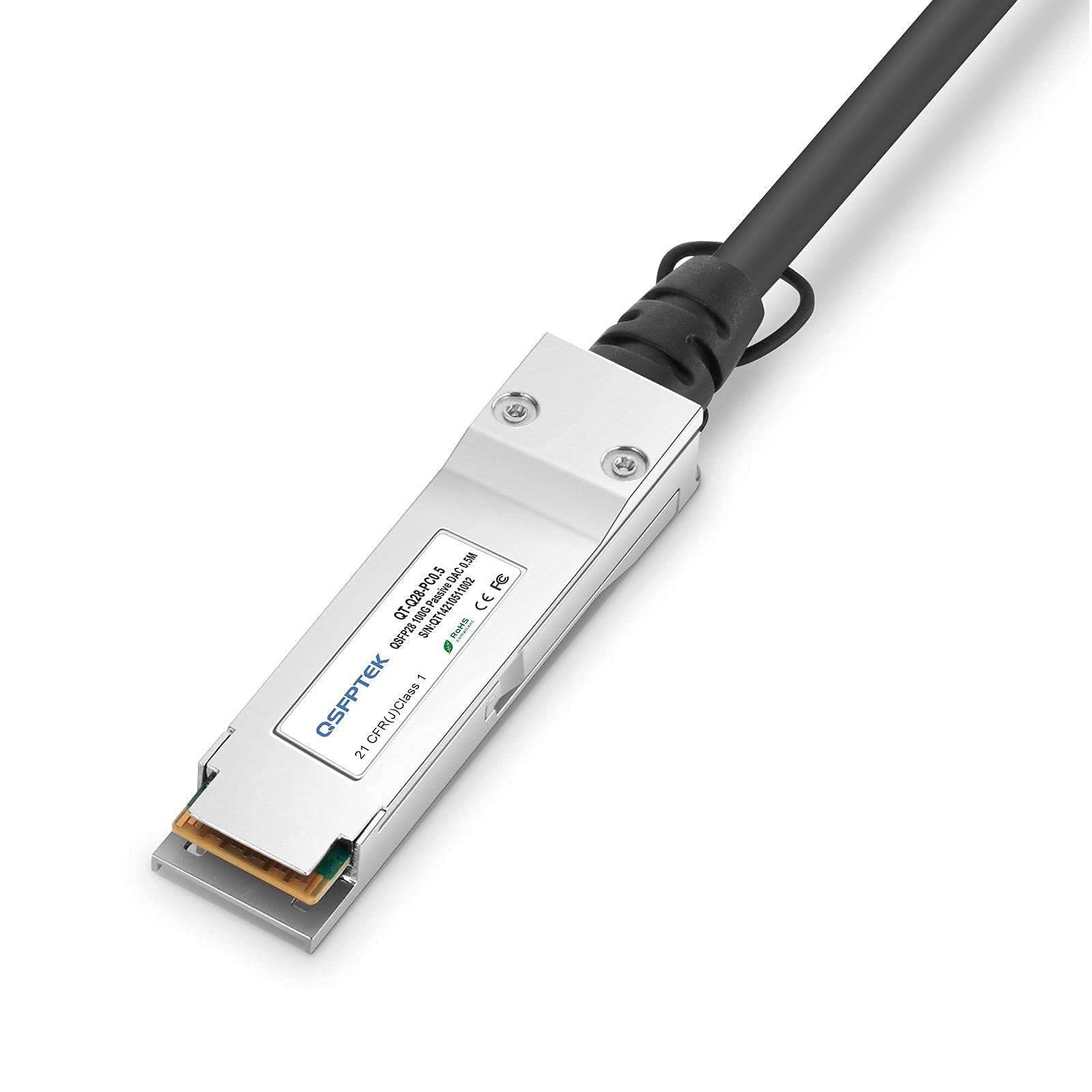 QSFPTEK 100G QSFP28 DAC Cable 0.5M (PVC, 30 AWG), DAC Cable Twinax de cobre de conexión directa pasiva compatible con Cisco QSFP-100G-CU0.5M