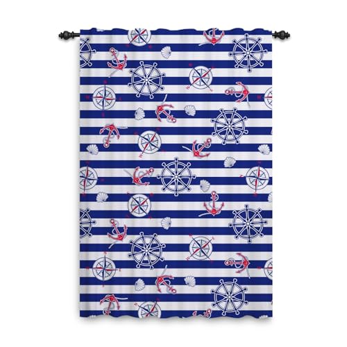 ggaimwf Fenêtre de Rideaux Nautiques Ancre Boussole Gouvernail Coquilles Rayures Marine Marine...