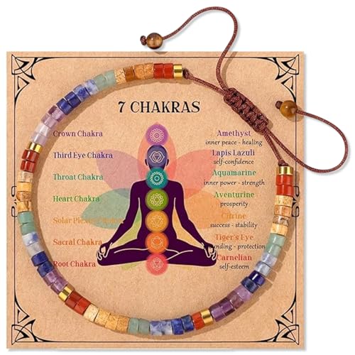Chakra Bracelets for Women Anxiety Bracelet with Spiritual Card Adjustable Healing Crystals and Natural Stone Beaded Bracelet Healing Chakra Bracelets for Women Girls Friends Birthday Christmas