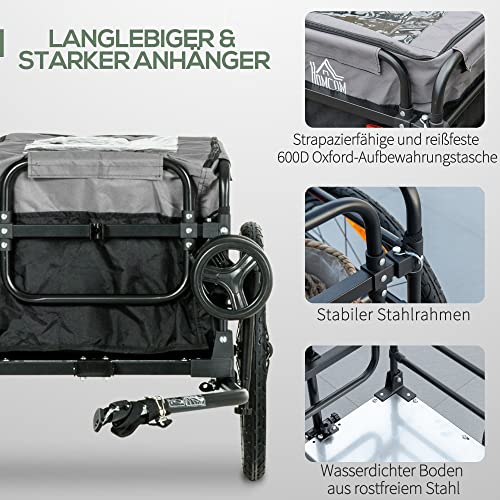 HOMCOM Fahrradanhänger Lastenanhänger mit Kupplung Bremse,Transportwagen bis 40 kg belastbar, Transportanhänger Anhänger für Fahrrad Handwagen 130 x 64 x 64/103cm