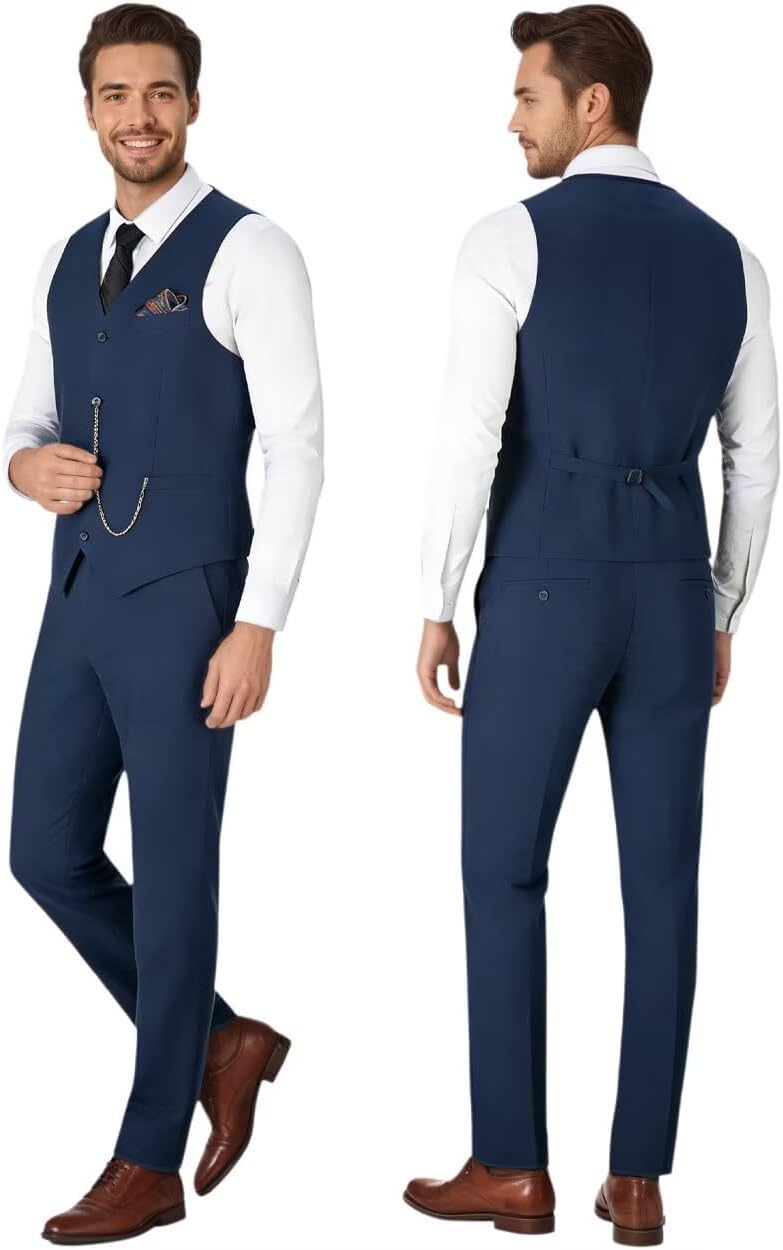Mens Suits 2 Pieces Vest Pant Set for Men Slim Fit Tuxedo V-Neck Solid Casual Suit Waistcoat Pants Sets Wedding Prom - Image 5